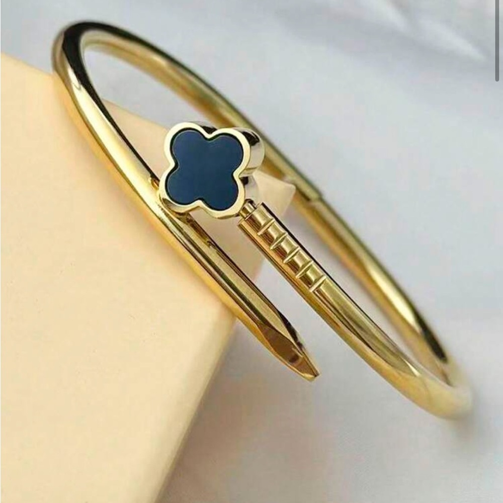 Gold and Black Clover Nail Bangle